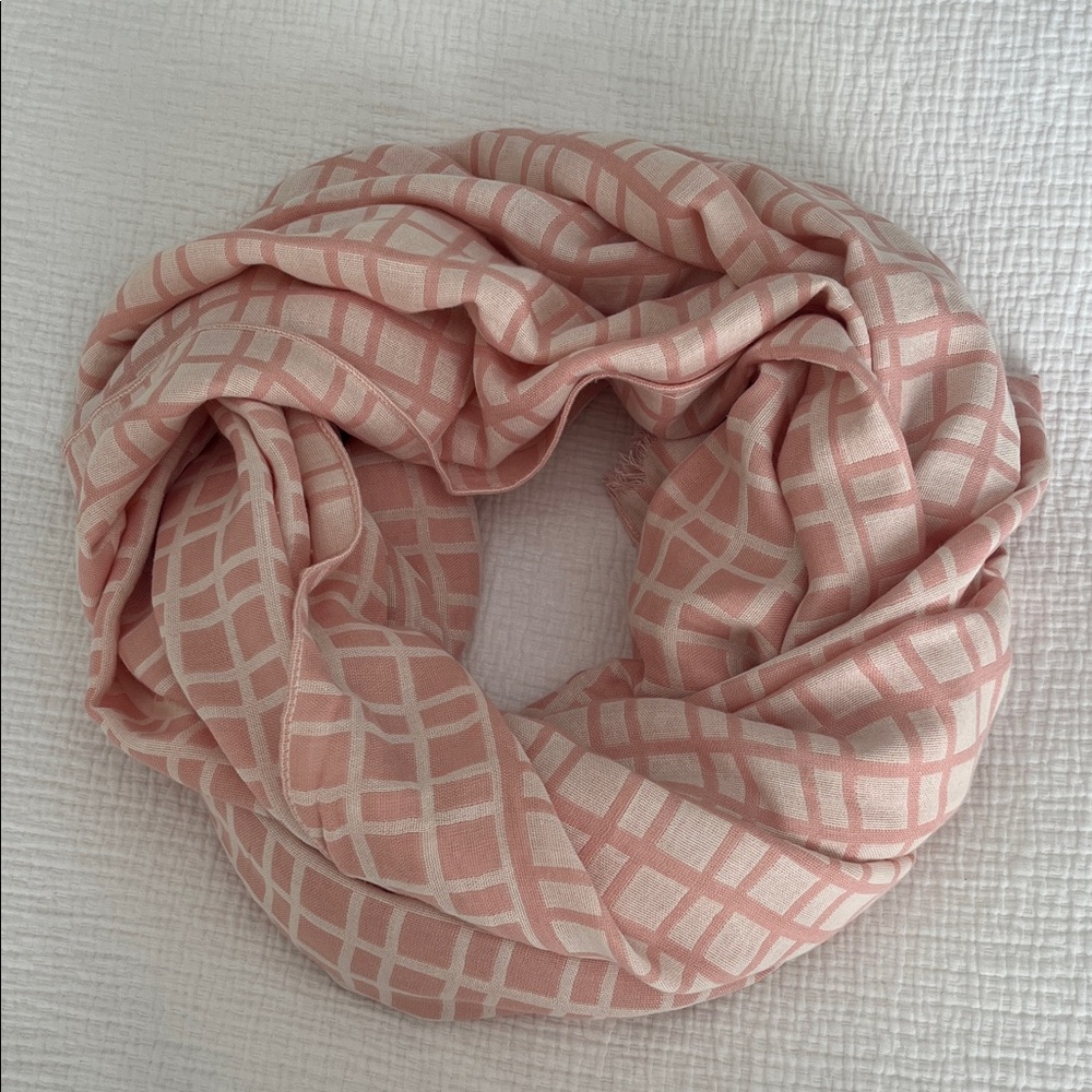 Banana Republic Wool Blend Pink Checkered Fabric Scarf New